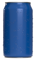 latas realistas azules con gotas de agua para maquetas. la lata de refresco se burla. png