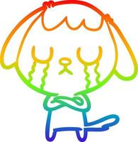 rainbow gradient line drawing cute cartoon dog crying vector