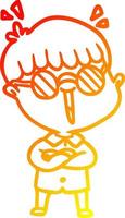 warm gradient line drawing cartoon boy wearing spectacles vector