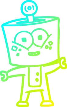 cold gradient line drawing happy cartoon robot vector