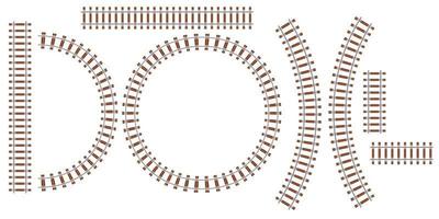 Railroad track train vector top view. Railway locomotive travel path transit way line. Subway traffic curve set metro