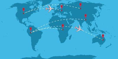 Premium Vector  Travel map with point markers airplane and dashed trace  line in world map background