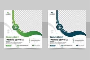 Agriculture land farming service social media banner or green flyer template and lawn mower garden or landscaping vector
