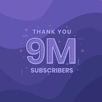 gracias 9000000 suscriptores celebración de 9 millones de suscriptores. vector