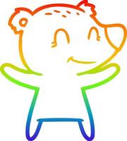 dibujo de línea de gradiente de arco iris dibujos animados de oso sonriente vector