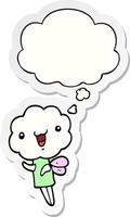 cute cartoon cloud head creature and thought bubble as a printed sticker vector