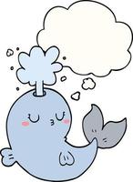 cartoon whale spouting water and thought bubble vector
