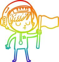 rainbow gradient line drawing cartoon astronaut woman vector