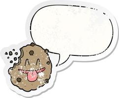 cartoon cookie and speech bubble distressed sticker vector