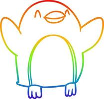 rainbow gradient line drawing cartoon penguin jumping for joy vector