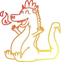 warm gradient line drawing cartoon happy dragon vector