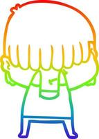 rainbow gradient line drawing cartoon boy with untidy hair vector