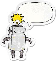 cartoon robot and speech bubble distressed sticker vector