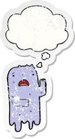 cartoon ghost and thought bubble as a distressed worn sticker vector