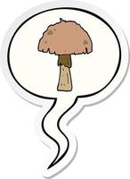 cartoon mushroom and speech bubble sticker vector