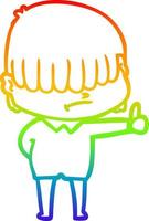 rainbow gradient line drawing cartoon boy with untidy hair vector