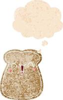 cute cartoon slice of toast and thought bubble in retro textured style vector