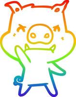rainbow gradient line drawing angry cartoon pig vector