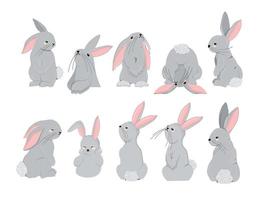 Rabbits character set. Symbol of 2023. Year of the rabbit. Cute hare isolated on white background.Vector illustration. vector
