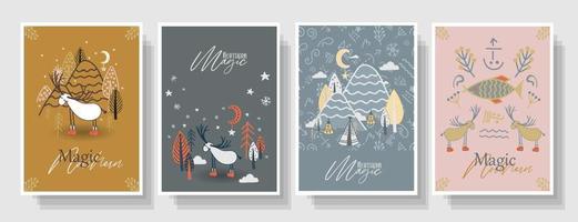 Interior posters for the children s room. Children s postcards magic. Deer posters. vector