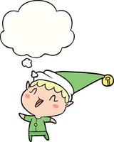 cartoon happy christmas elf and thought bubble vector