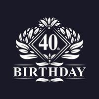 Logotipo de cumpleaños de 40 años, celebración de 40 cumpleaños de lujo. vector