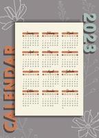 Fashion calendar 2023. VERTICAL ORIENTATION. A4 FORMAT. Calendar on a gray background. Print ready. vector