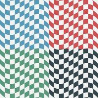 Set of Multi Color Waving Flag Checkers Background Designs. Four Square Checkered Seamless Patterns of Red, Green, Blue and Black Color. Modern Dynamic Textures for Digital, Print And Web Design. vector