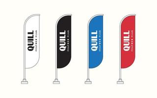 Set of Blank Quill Promo Flags, Vector Template. Collection of Minimalistic Feather Promotional Bow Flags for Events.