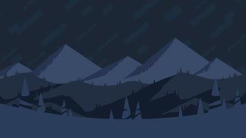 paisaje montañoso por la noche, vector eps de diseño plano. picos nevados de montaña y colinas a medianoche ilustración horizontal.