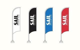 Set of Blank Sail Promo Flags, Vector Template. Collection of Minimalistic Feather Promotional Bow Flags for Events.