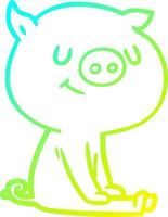 cold gradient line drawing happy cartoon pig sitting vector