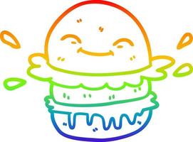 hamburguesa de comida rápida de dibujos animados de dibujo de línea de degradado de arco iris vector