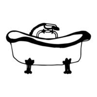 ilustración vectorial de un baño de hierro fundido para tomar una ducha. ilustración de garabato dibujado a mano. hogar acogedor, relajación y relajación. se puede utilizar para pegatinas, patrones, papel de regalo, logotipos, vector