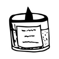 A single vector element is a candle in a candlestick. Doodle illustration. Hand-drawn. Cozy home, relaxation and relaxation. It can be used for stickers, patterns, wrapping paper, logos, icons.