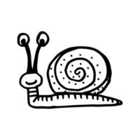 A single vector element is a snail on a white background. Doodle illustration. Hand-drawn. Suitable for stickers, stickers, patterns, scrapbooking, fabrics, packaging.