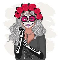 Halloween makeup art, fashion, stylish girl image , vector illustration print