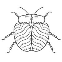 A large striped beetle in doodle style. The hand drawn illustration can be used for children's or adult coloring books and for tattoos. Isolated image in zentangle style, on a white background. vector