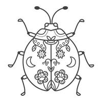 Beautiful ladybug in doodle style. The hand drawn illustration can be used for children's or adult coloring books and for tattoos. Isolated image on a white background. vector