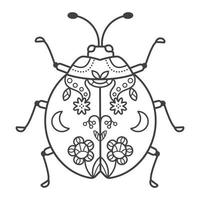 Beautiful ladybug in doodle style. The hand drawn illustration can be used for children's or adult coloring books and for tattoos. Isolated image on a white background. vector