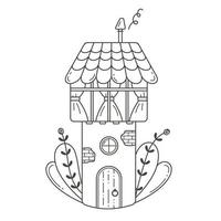 una casa alta que parece una torre. la ilustración vectorial está dibujada a mano al estilo de garabatos en blanco y negro. arte lineal. vector