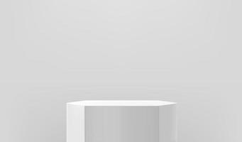 Empty white showcase with white podium. 3d vector presentation mockup