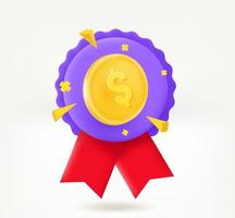 Insignia with golden coin. 3d vector icon