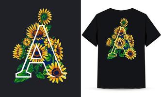 Letter A Alphabet Sunflower and Summer Illustration Suitable for Shirt Screen Printing vector