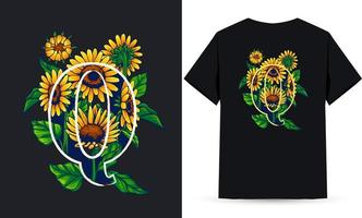 letra q alfabeto girasol e ilustración de verano adecuada para serigrafía de camisetas vector