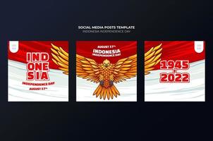 Template Design of Indonesian Independence Day Social Media with flying eagle vector