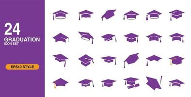 24 conjunto de iconos de graduación en formato eps10. conjunto de símbolos de graduación en color púrpura. conjunto de iconos vectoriales editables vector