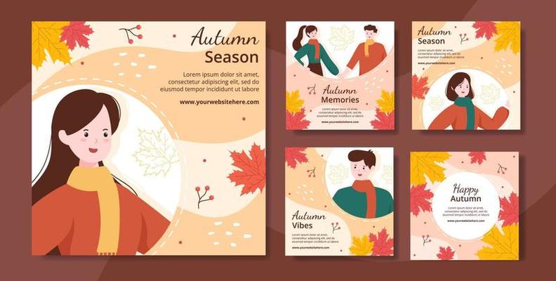Autumn Social Media Post Template Hand Drawn Cartoon Background Vector Illustration