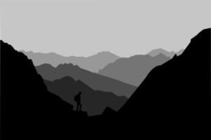 contornos de montaña en blanco y negro vector