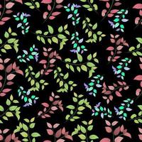 seamless pattern of watercolor plant elements on black background vector